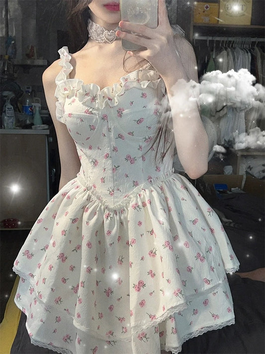 White Floral Strap Dress for Women – Sweet & Sexy Summer 2025 Midi
