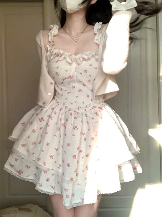 White Floral Strap Dress for Women – Sweet & Sexy Summer 2025 Midi