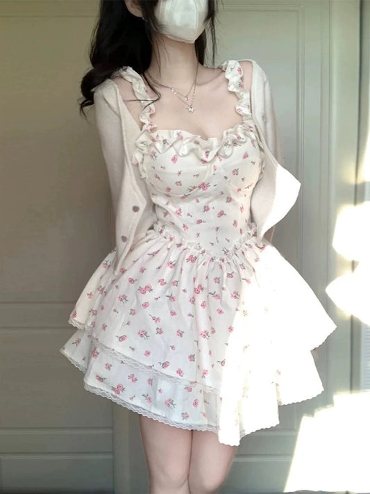 White Floral Strap Dress for Women – Sweet & Sexy Summer 2025 Midi